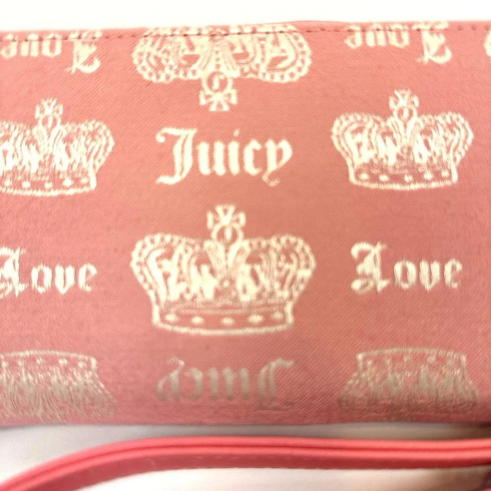 Juicy Couture Fan Club Crown Zip Around Wallet Wristlet Pink Scotty Dog NWT